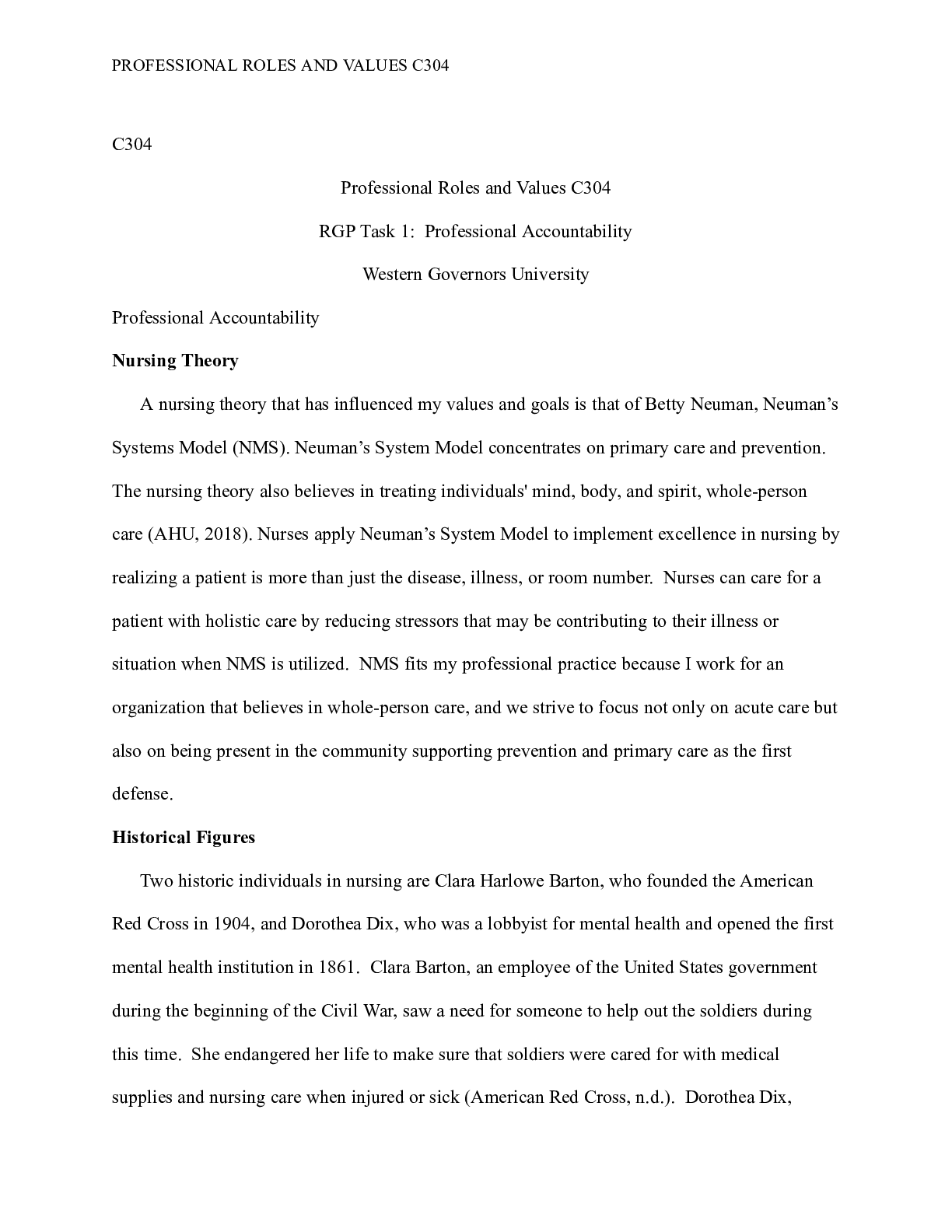 Preview of Professional Roles and Values C304 Task 1.docx    C304  Professional Roles and Values C304